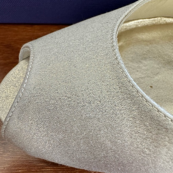 Stuart Weitzman Polly Platinum Peep Toe Party Heels - Picture 2 of 6